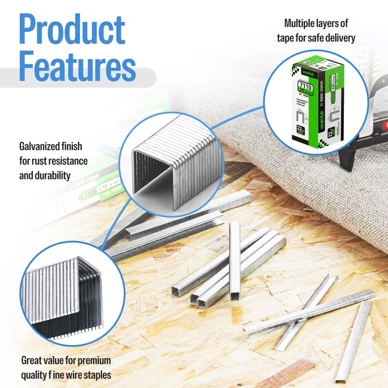 meite 22 Gauge 71 Series 3/8" Crown Wide 3/8" Leg Length Galvanized Staples for Upholstery Stapler 10,020 PCS/Box (1 Box) - Image 5